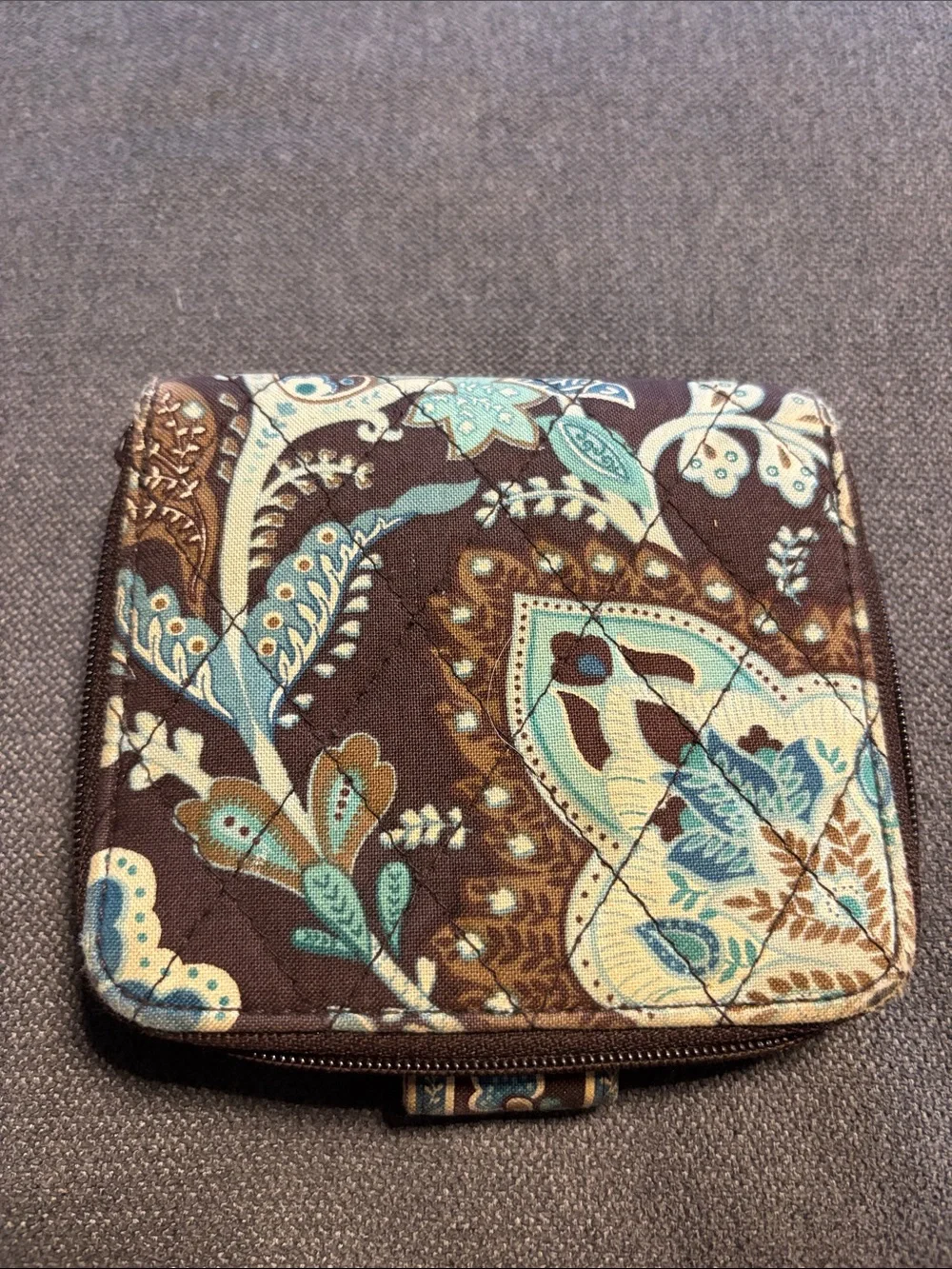 Vera Bradley Quilted Floral Paisley Wallet in Brown, Teal & Cream - Picture 2 of 7